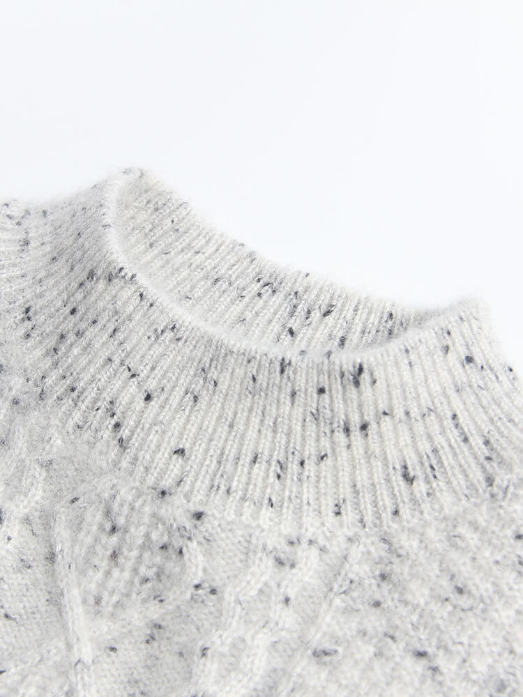 Kids Speckled Light Grey Cable Knit Textured Cashmere Sweater